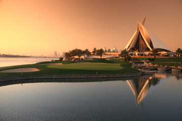 DUBAI - JANUARY 31:  The green on the par 4, 18th hole and the clubhouse at the Dubai Creek Golf and Yacht Club on January 31, 2009 in Dubai, United Arab Emirates.  (Photo by David Cannon/Getty Images)